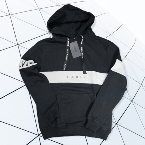 BLVCK Men's Paris Bold Stripe Hoodie Size XS Terry Cotton - Picture 2 of 6